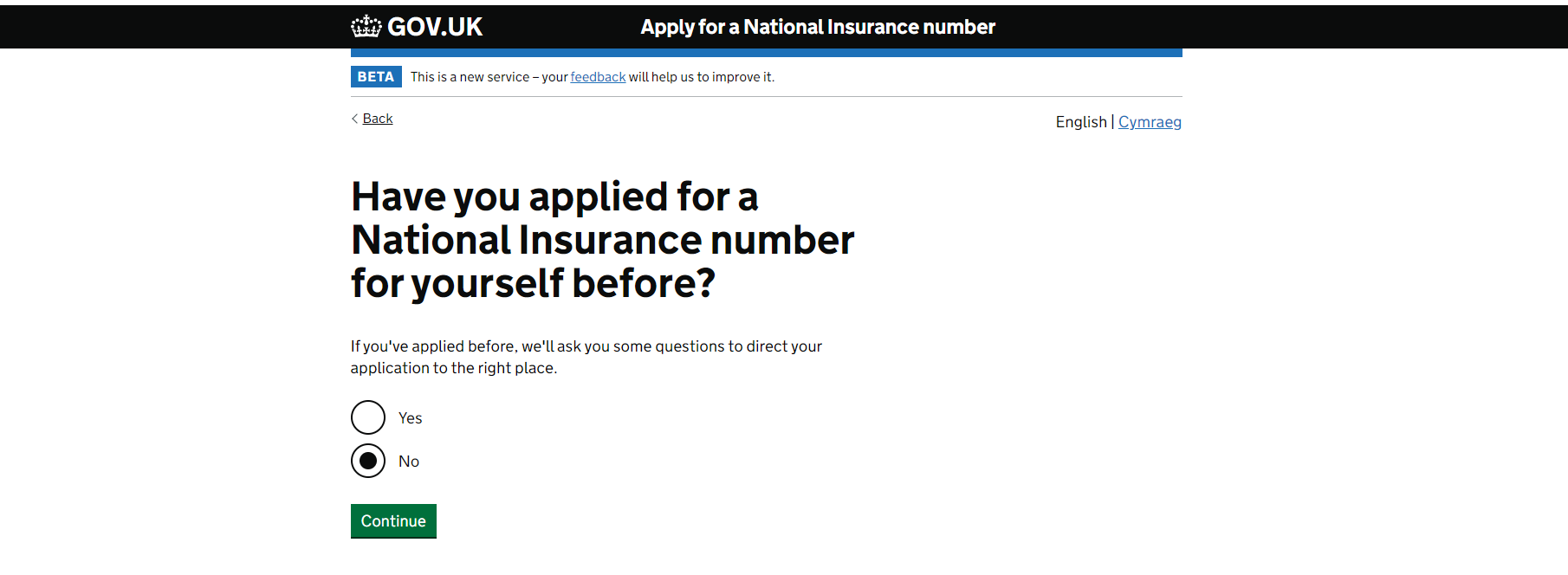 Have you applied for National Insurance before