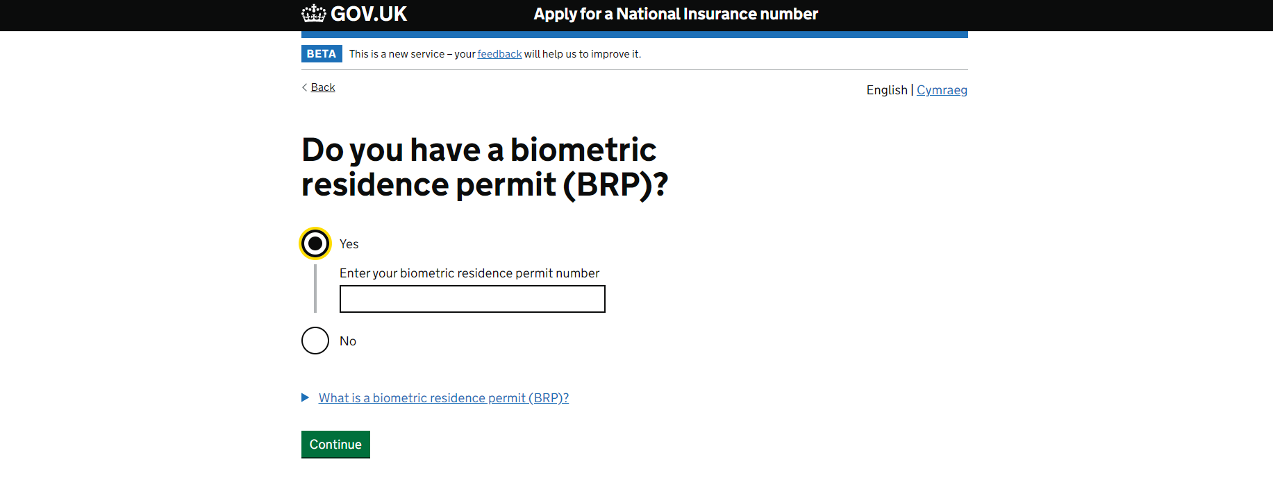 Biometric Residence Permit (BRP) Question