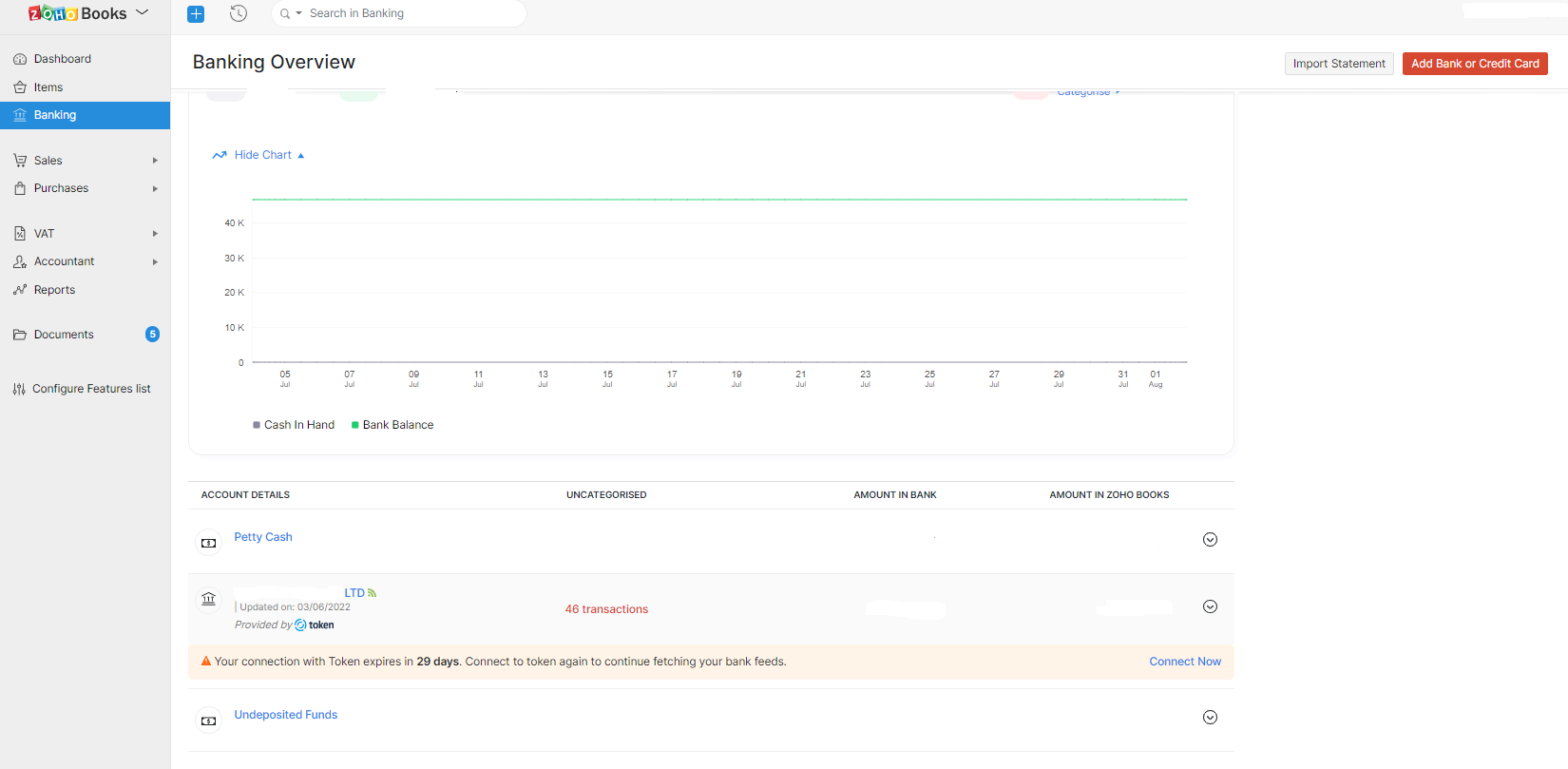 Zoho Books bank feeds - when token is about o expire