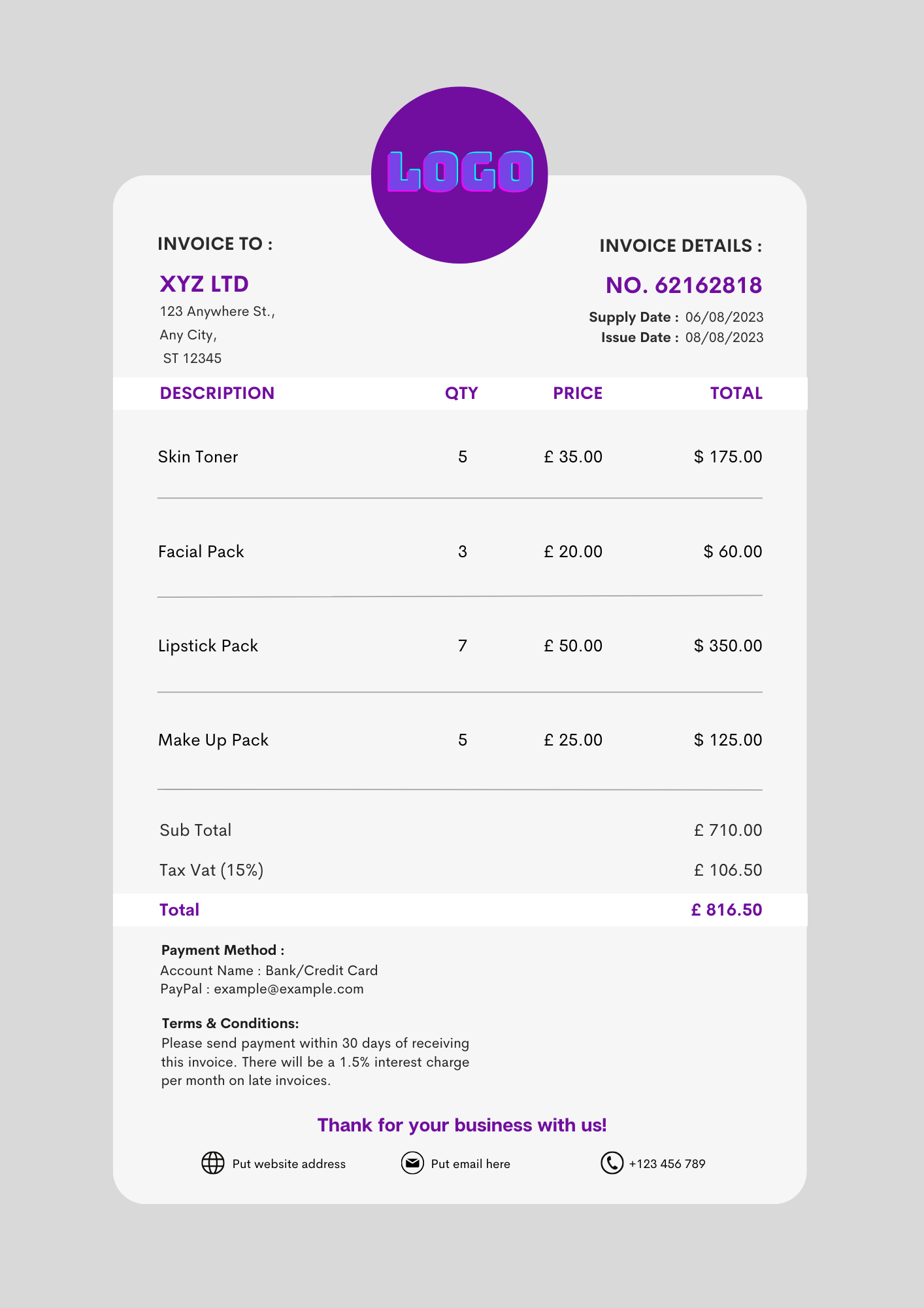 Full VAT invoice 