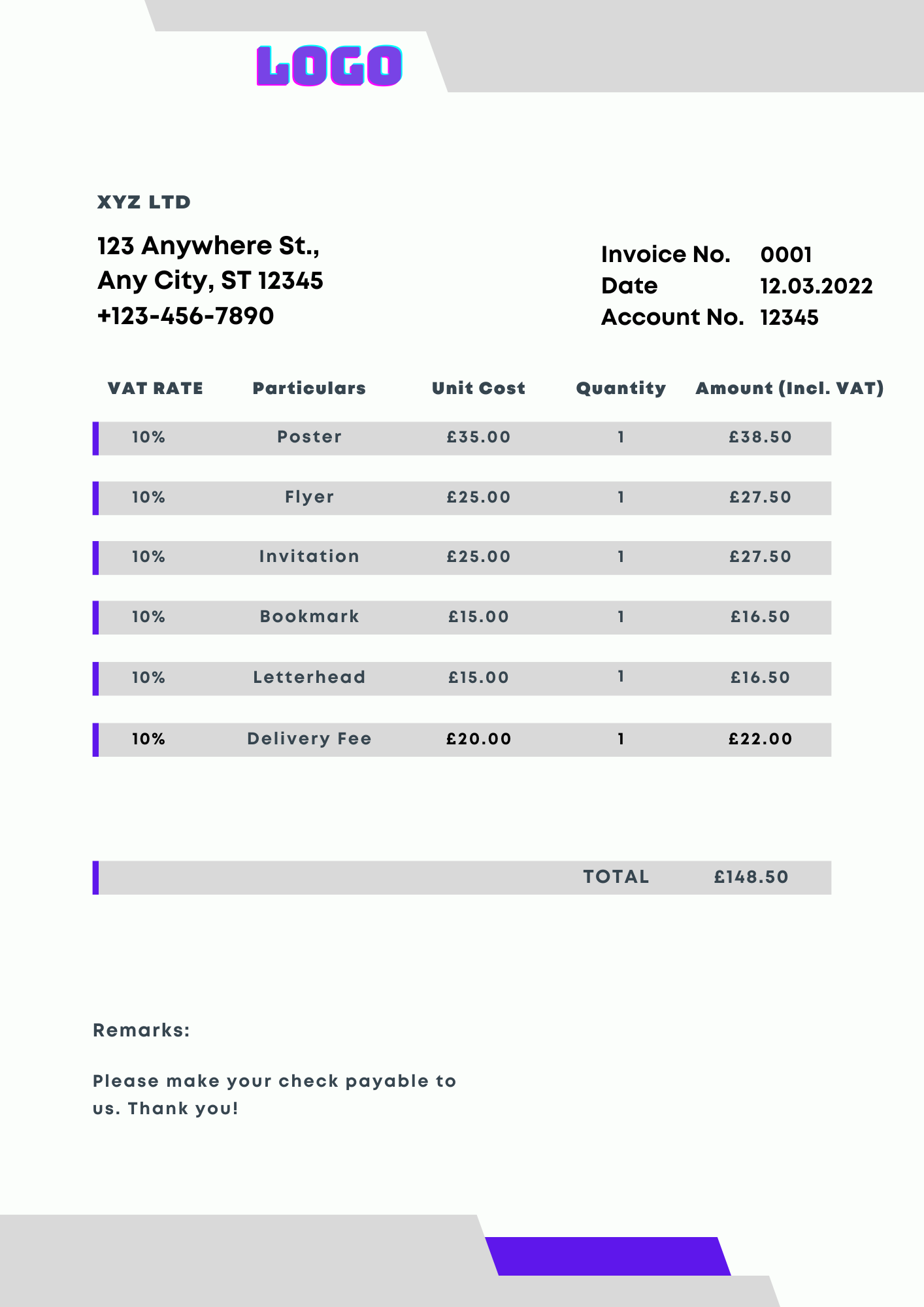 Modified invoice