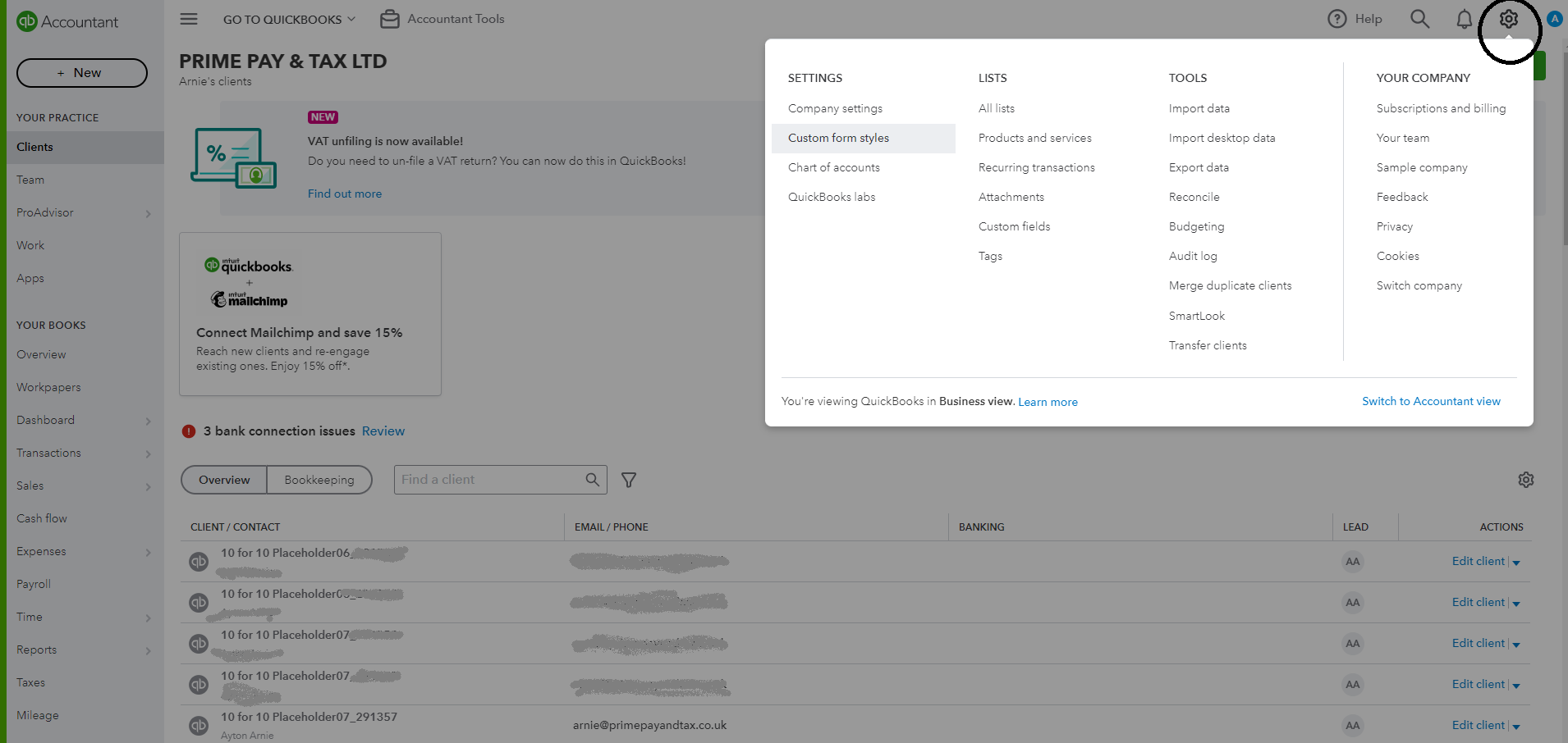 How to add bank details to invoices in QuickBooks