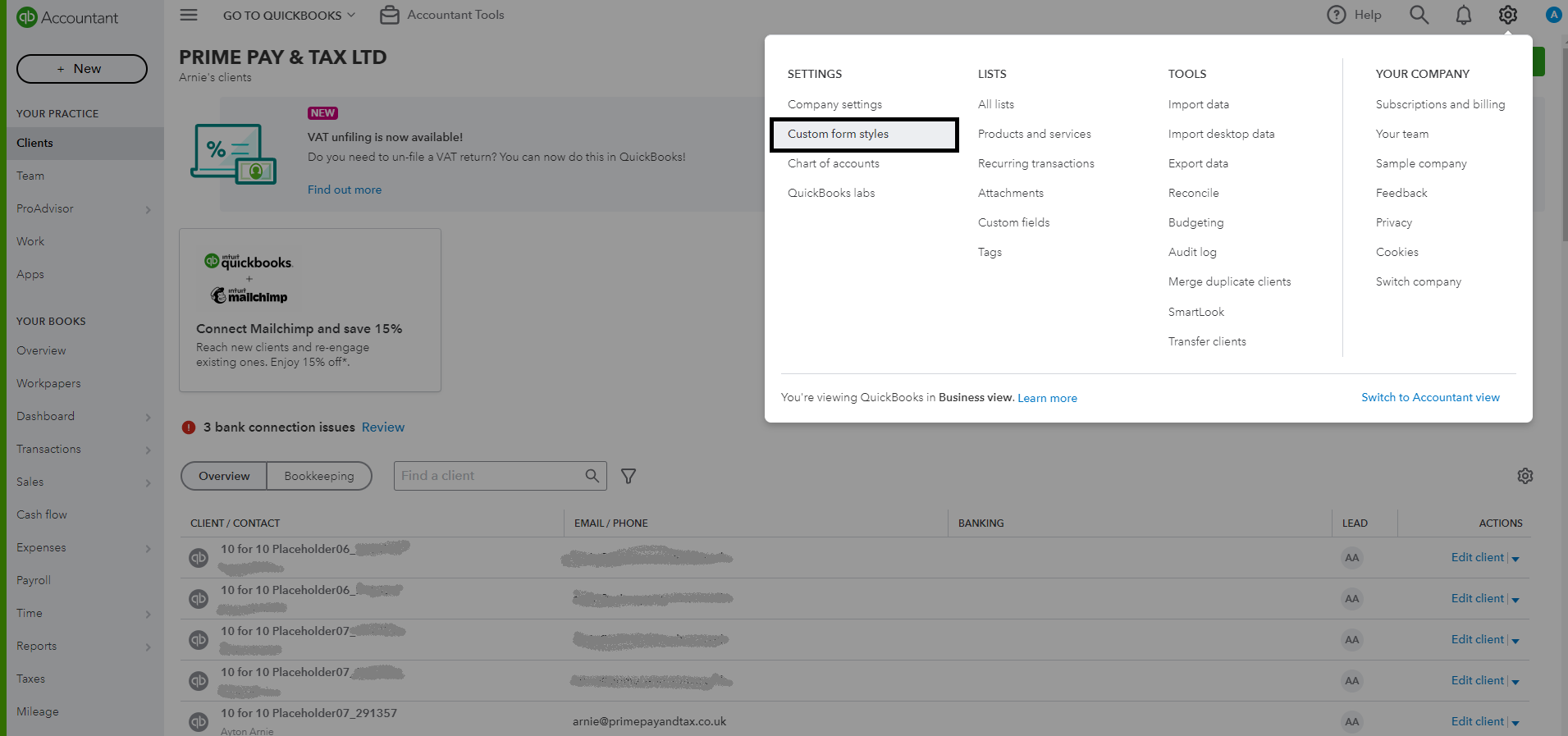 custom form styles in quickbooks